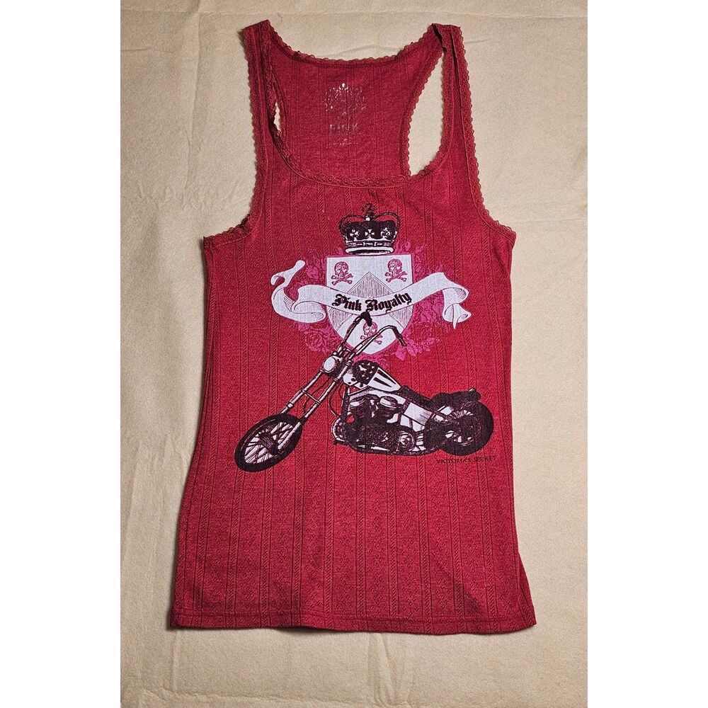 Vintage VS PINK Y2K Rock Royalty Motorcycle Pointelle Tank Top